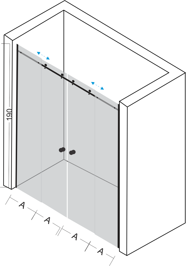 Стъклена преграда плъзгане за баня AB Glass Studio Multislide Quattro