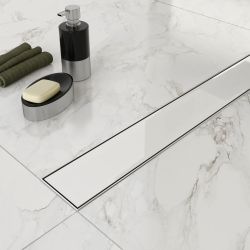 GLASS LINE Linear Shower Floor Drain, White Glass