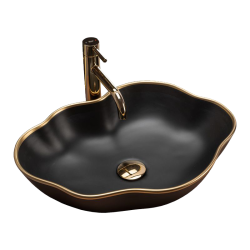 PEARL 52 BLACK Gold Trim Sit-on Washbasin