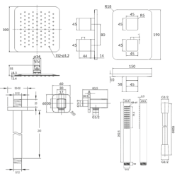 PARMA SQUARE Slim ☐30 CLT Thermostatic Concealed Shower System Set